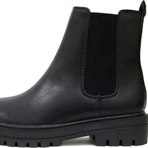 SODA Women Lug Sole Low Heel Chelsea Fashion Ankle Bootie Double Elastic Gore